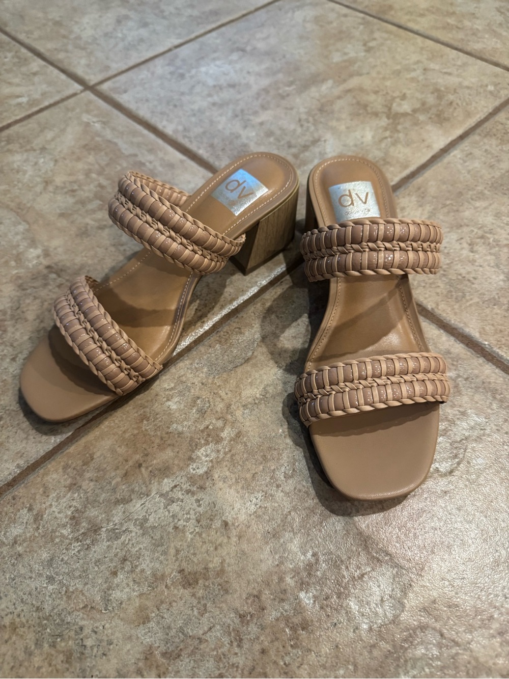 Dolce Vita Braided Tan Double-Strap Block Heel Sandals